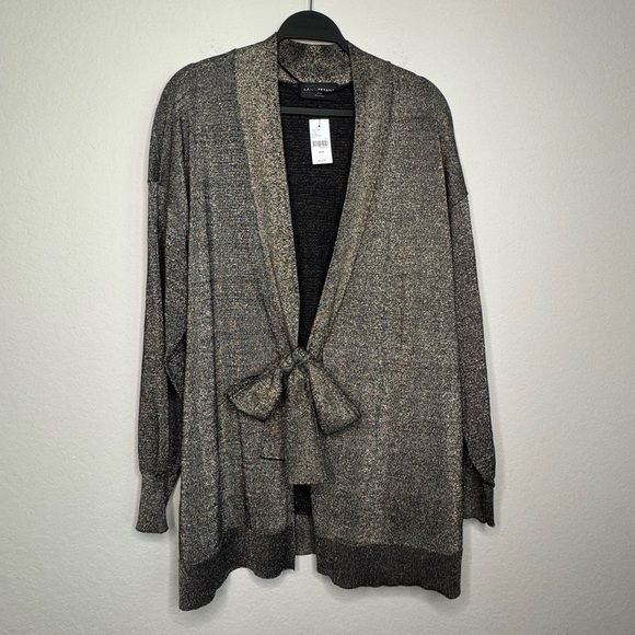 NWT Lane Bryant Classic Long Sleeve Tie Front Cardigan in Metallic Gold- Sz18/20 - Picture 1 of 8